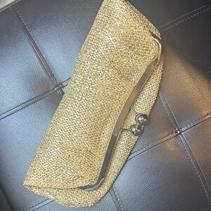 Elegant Gold Woven Material Clutch Bag